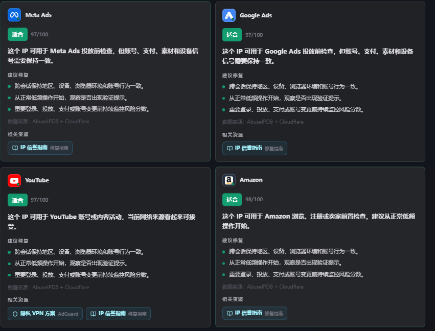 IP风险值和纯净度判断教程的配图,展示相关界面或数据